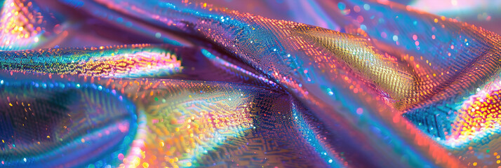 Color, background and iridescent holo fabric with flare, texture and light with pastel neon shine.