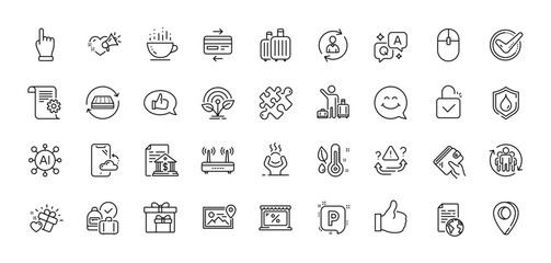 Internet document, Incubator and Airport transfer line icons pack. AI, Question and Answer, Map pin icons. Smartphone cloud, Feedback, Coffee cup web icon. Market, Teamwork, Like pictogram. Vector