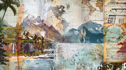 Tropical Landscape and Historical Documents Mix