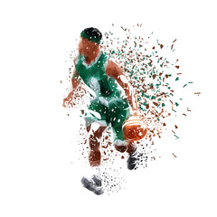 Basketball player, isolated low poly vector illustration with shatter effect, side view