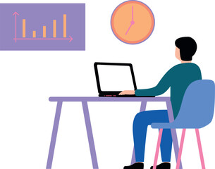 The boy is working at his desk.