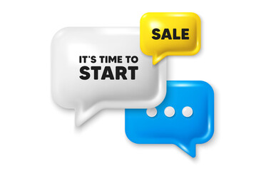 It is time to start tag. Offer speech bubble 3d icon. Special offer sign. Advertising discounts symbol. Time to start chat offer. Speech bubble sale banner. Discount balloon. Vector