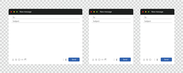 Mail window template set for laptop, tablet and phone. Internet mail frame. Vector EPS 10