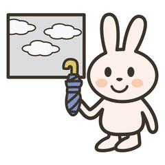 雨が降りそうなので折り畳み傘を用意するうさぎさんのイラスト