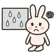 雨が降ってきて憂鬱なうさぎさんのイラスト