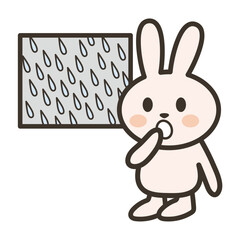 大雨が降ってきてびっくりするうさぎさんのイラスト