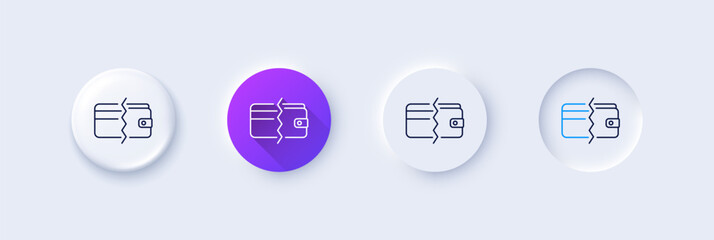 Credit card or cash line icon. Neumorphic, Purple gradient, 3d pin buttons. Payment methods sign. Line icons. Neumorphic buttons with outline signs. Vector