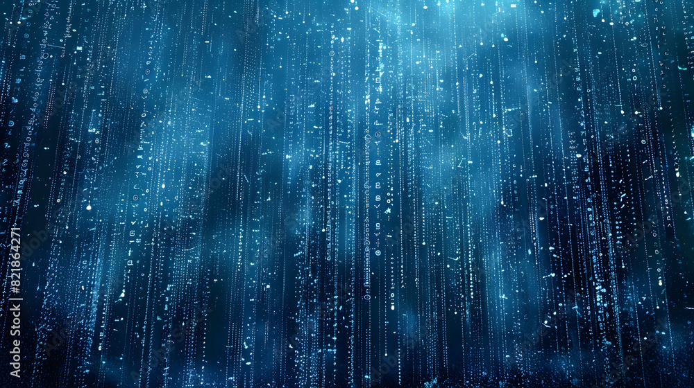 Poster blue binary data on computer screen background, glimpse into digital world