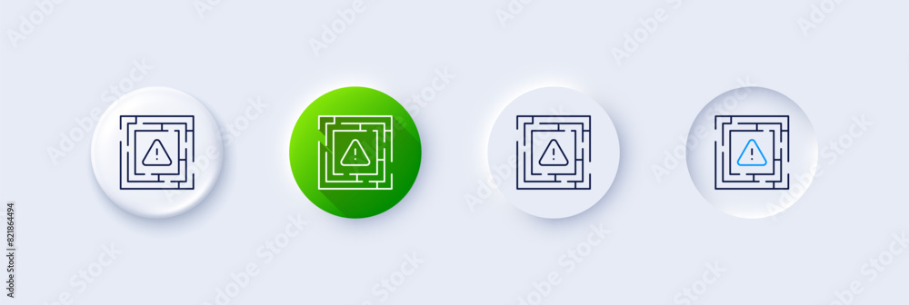 Poster maze attention line icon. neumorphic, green gradient, 3d pin buttons. labyrinth important warning si