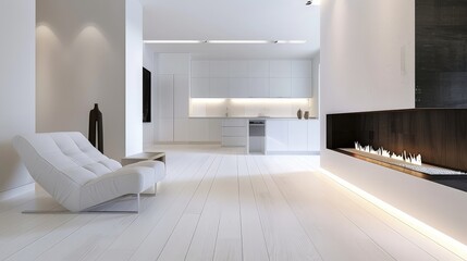 minimalistic luxury interior in white laminate flooring hyperrealism
