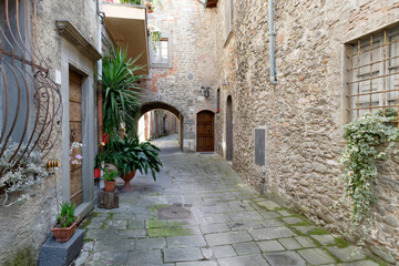 Hidden alley in Borgo a Mozzano village, province of Lucca . Tuscany, Italy