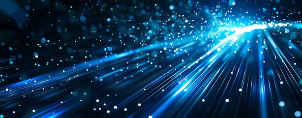 Naklejka premium Abstract background with blue glowing lights and stripes on a black background