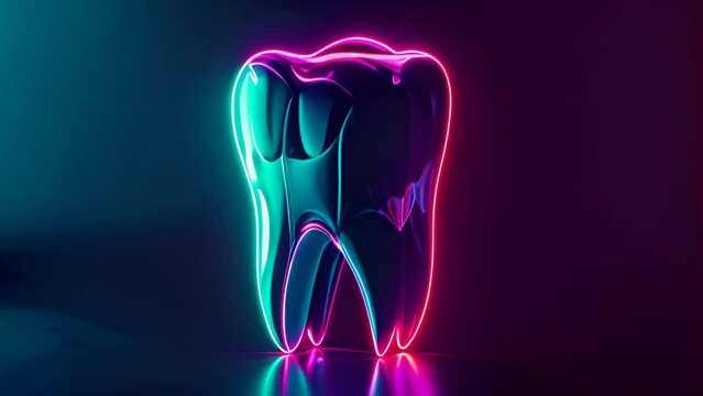 Picture of one tooth with hologram. Medical concept. new technology