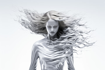 Fototapeta premium Surreal Metallic Female Figure with Flowing Hair