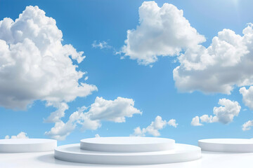 Podium, cloud sky or stage design template for your product placement, advertising or marketing backdrop.