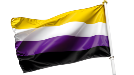 Waving non-binary flag  yellow white purple black isolated on transparent background