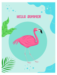 A postcard with flamingos. Banner, poster, greeting card.