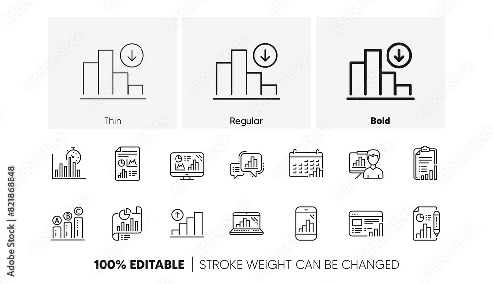 Poster charts and graphs, presentation and report. graph line icons. analytics linear icon set. line icons 