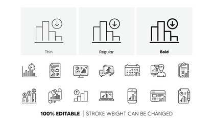 Charts and graphs, Presentation and Report. Graph line icons. Analytics linear icon set. Line icons set. Vector