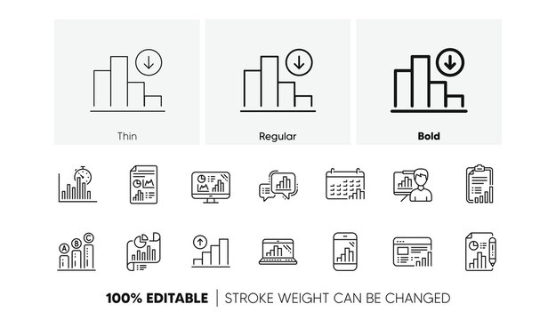 Charts and graphs, Presentation and Report. Graph line icons. Analytics linear icon set. Line icons set. Vector