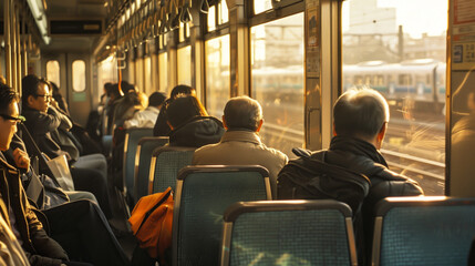 Commuters enjoying train ride