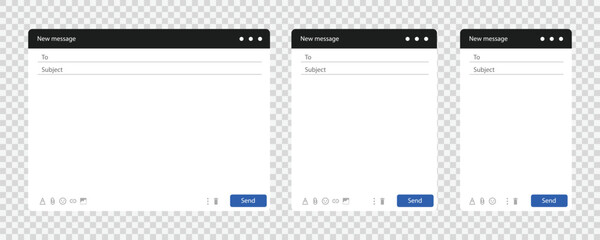 Mail window template set for laptop, tablet and phone. Internet mail frame. Vector EPS 10