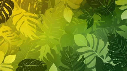 Tropical leaves transitioning in shades of green from dark to light, providing a fresh and modern background with space for text or patterns