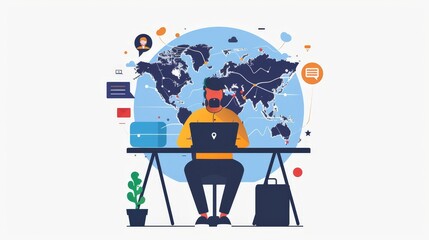 Technical support customer service is exemplified by a software engineer on a laptop, leveraging a global network. Internet technology underpins effective 