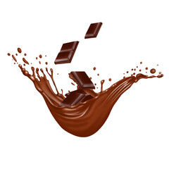 chocolate bar splash isolated on transparent background 