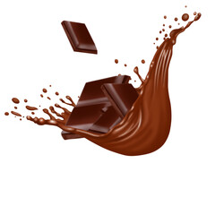 chocolate bar splash isolated on transparent background 
