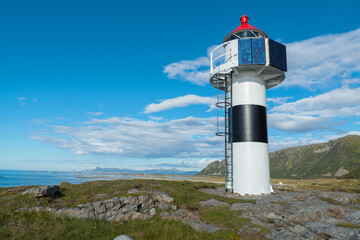 Leuchtturm auf der Insel Andoya, Vesteralen, Nordland, Nord-Norge, Norwegen
