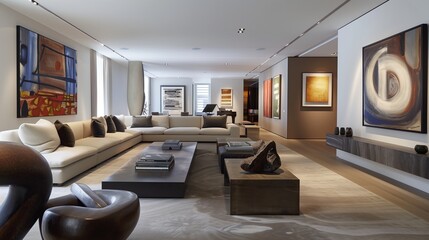 A chic living room with a contemporary art theme