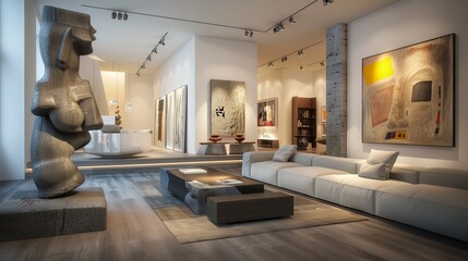 A chic living room with a contemporary art theme