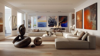 A chic living room with a contemporary art theme