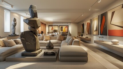 A chic living room with a contemporary art theme
