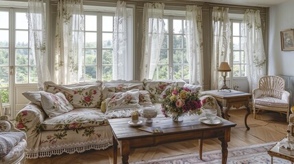 A chic living room with a French country influence