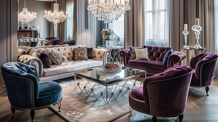 A chic living room with a glamorous touch