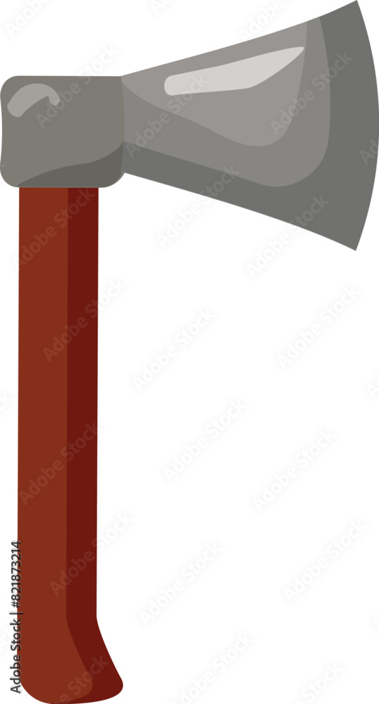 Poster flat design vector graphic of an axe with a brown handle and gray blade, isolated on white