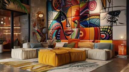 A chic living room with an artistic flair