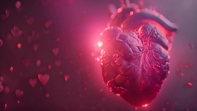 Human heart isolated with 3D hologram. Medical concept. new technology