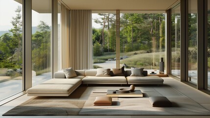 A contemporary living room with a minimalist design