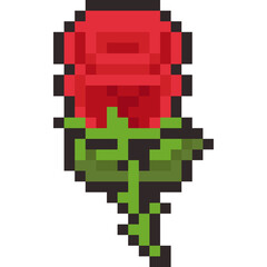 Naklejka premium Pixel art cartoon red rose icon 