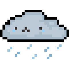 Pixel art cartoon crying rainy cloud character 2