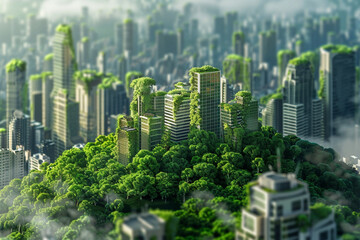 Fototapeta premium Sustainable mindset engineer plans a city project Eco friendly urban design, carbon neutral buildings, renewable energy, ESG principles, and climate resilience for a sustainable vision 