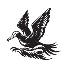 Albatross Silhouette: Black Vector Art Capturing the Majestic Grace and Elegance of These Iconic Seabirds - Minimalist Albatross Vector - Albatross Illustration - Seabird Silhouette.