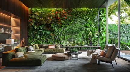 Fototapeta premium A contemporary living room with a green living wall