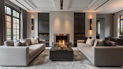 Fototapeta premium A contemporary living room with an emphasis on symmetry