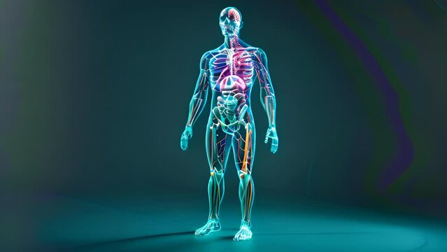 Isolated anatomical human body model with 3D hologram. Medical concept. new 