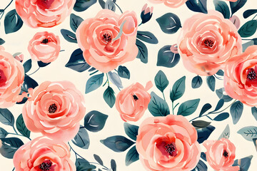 allover multi motif flowers ornament seamless pattern with watercolor flowers pink roses repeat floral texture vintage background hand drawing perfectly for wrapping paper wallpaper fabric print AI