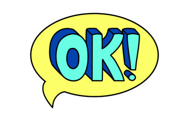 90s or Y2k style hand drawn elements with OK text. Doodle comic style. Colorful vector illustration